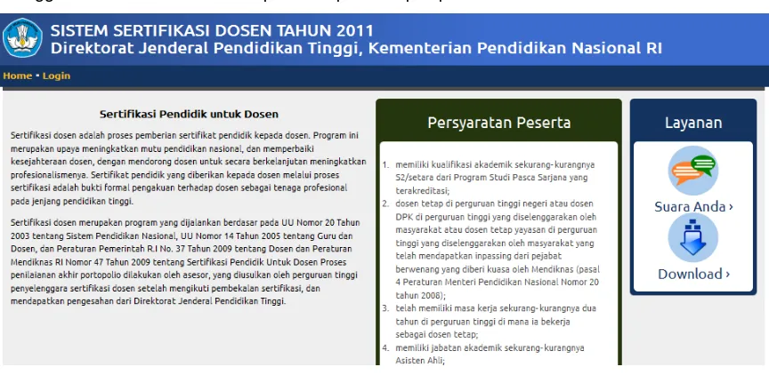 Gambar 1.  Halaman Muka Sistem Administrasi Serdos 2011 