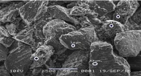 Gambar 1 yang Hasil karakterisasi SEM  pada karbon aktif tempurung kemiri dapat dilihat pada  memperlihatkan pori karbon aktif yang banyak dan tersebar hampir merata