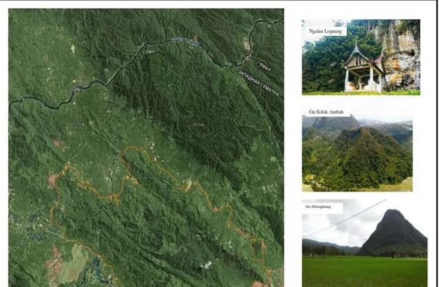 Gambar 2. Sebaran Bukit Karst berdasarkan rekaman Citra dan Foto   di Wilayah Solok Ambah Kabupaten Sijunjun 