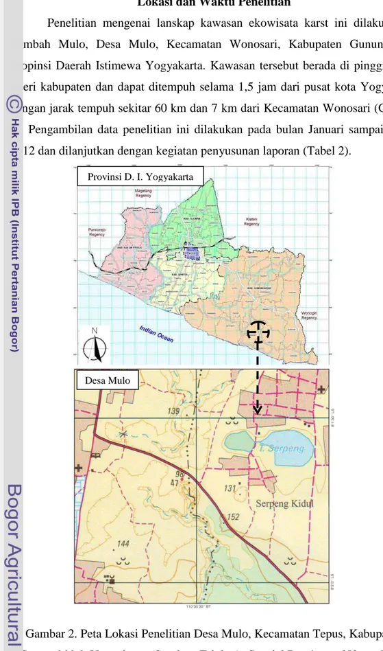 Gambar 2. Peta Lokasi Penelitian Desa Mulo, Kecamatan Tepus, Kabupaten  Gunungkidul, Yogyakarta (Sumber: Triple A: Special Province of Yogyakarta) 