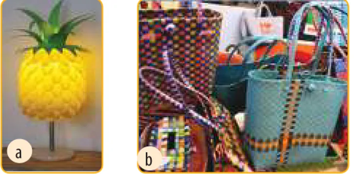 Gambar 1.28. Produk  kerajinan plastik; a. kap lampu, b. tas, dan c. wadah aksesoris.   
