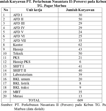 Tabel 3.3 Jumlah Karyawan PT. Perkebunan Nusantara II (Persero) pada Kebun  