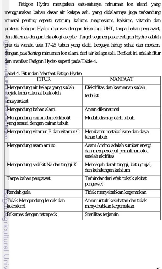 Tabel 4. Fitur dan Manfaat Fatigo Hydro 