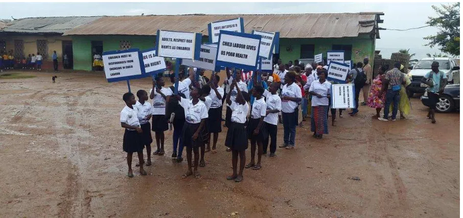 Figure 2: School kids marching against Child Labor and Trafficking at Moree in the Central 