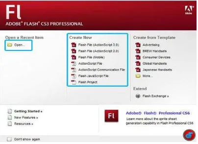 Gambar 2.1 Tampilan Star Page Adobe Flash CS3 