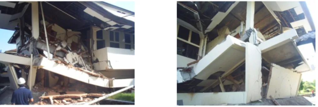 Gambar 1. Contoh Keruntuhan Bangunan akibat Gempa Yogya yang Dipicu oleh Detailing Penulangan  Kolom yang Tidak Tepat.(Imran I.2006) 