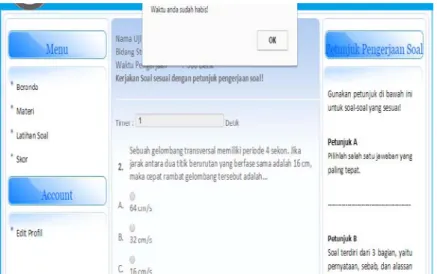 Gambar 8. Tampilan pesan peringatan waktu habis 