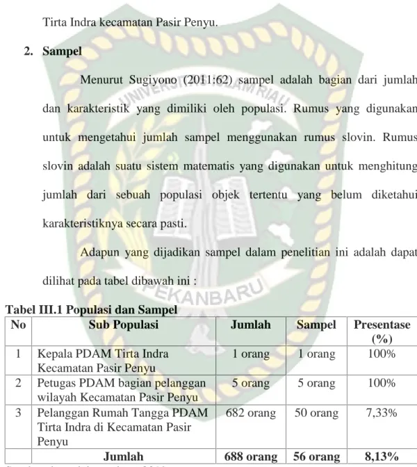 Tabel III.1 Populasi dan Sampel