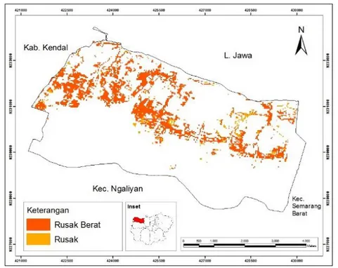 Gambar 12. Lahan kritis mangrove berdasarkan Citra Landsat (analisis, 2014) 