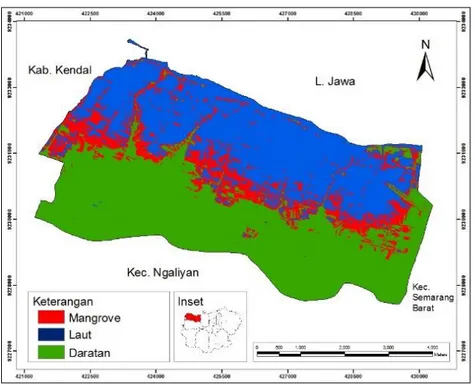 Gambar 5.Klasifikasi sebaran mangrove dengan ALOS (analisis, 2014) 