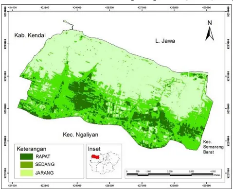 Gambar 7. Klasifikasi NDVI Kecamatan Tugu dengan ALOS (analisis, 2014) 