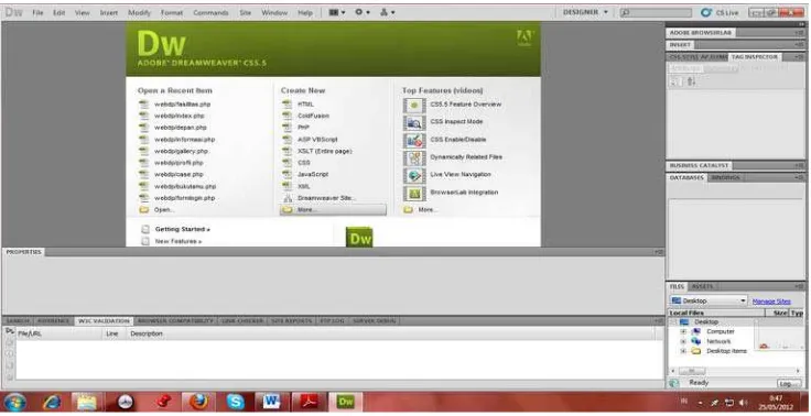 Gambar 4.1 Tampilan Adobe Dreamweaver CS5 