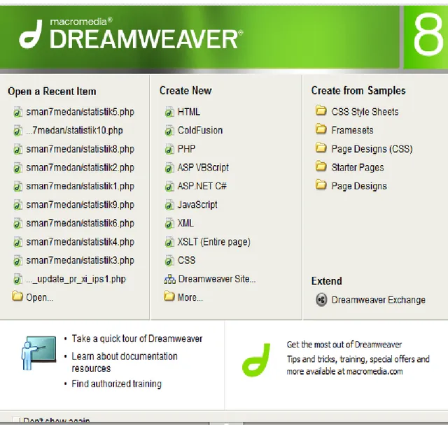 Gambar 2.1 Tampilan Macromedia Dreamweaver 8 