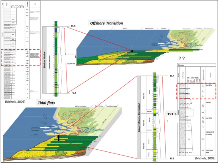 Ilustrasi lingkungan pengendapan offshore transition (atas).