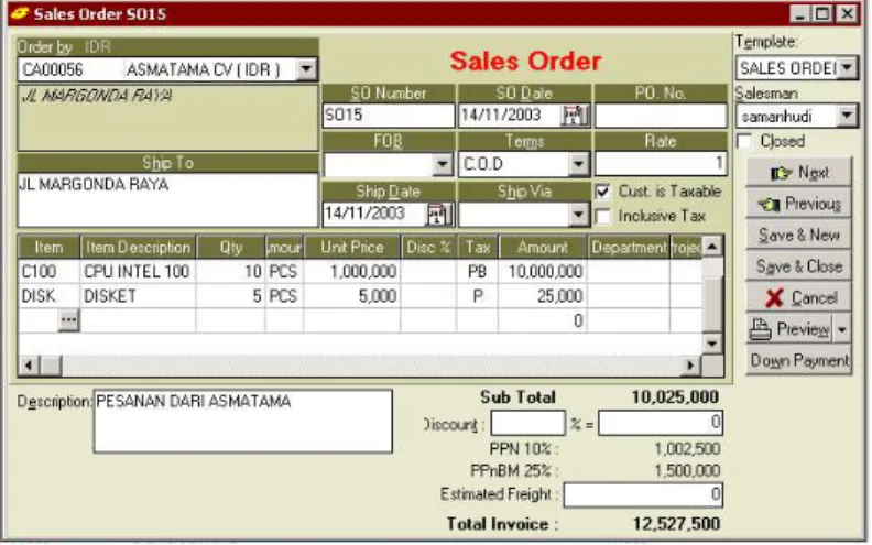 Gambar 07.02 Form Entry – Sales Order
