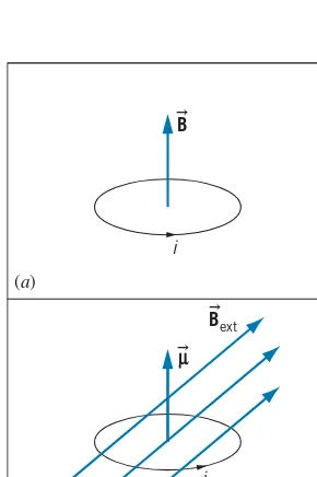 FIGURE 1.6 (magnetic ﬁeldmagnetic momentits center. (a) A circular currentloop produces a magnetic ﬁeld ⃗B atb) A current loop with ⃗µ in an external ⃗Bext