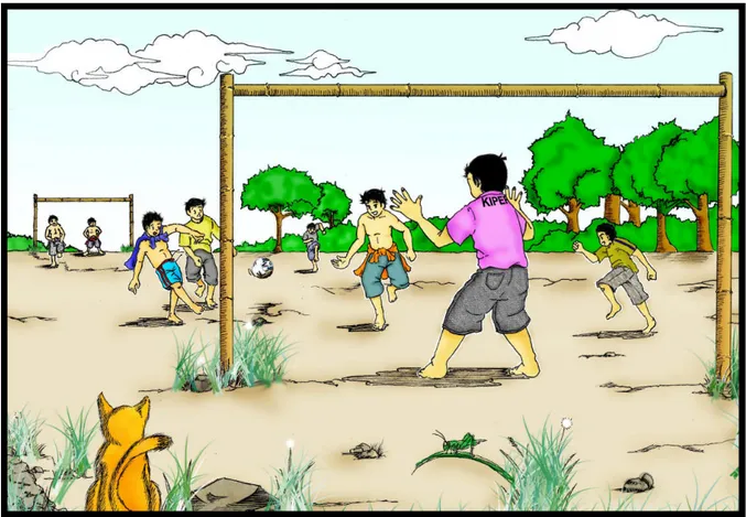 Gambar 1. Anak-anak sedang bermain sepakbola di tanah lapang.