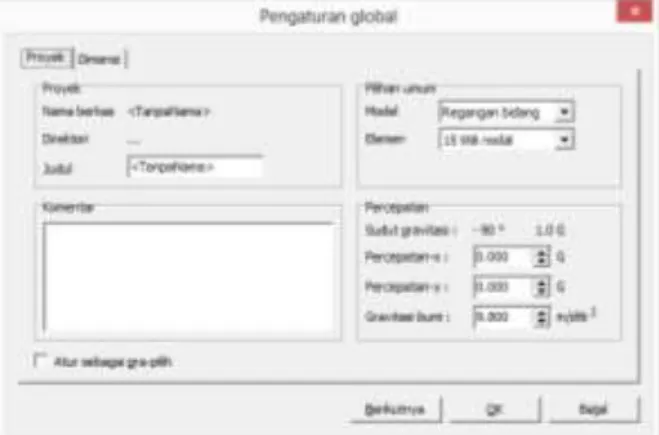 Gambar 3. 11 Lembar Tab Projeck Pada Kotak Dialog General Setting  c.  Klik berikutnya untuk berpindah pada lembar tab Dimensi yang berguna 