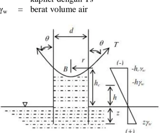 Gambar 6. Model Fisik dan Fenomena tegangan permukaan pada pipa kapiler 