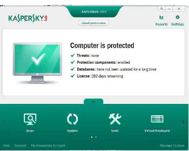 Gambar 3.2 Tampilan utama antivirus Kaspersky 2012 