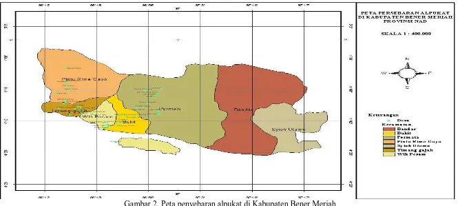 Gambar 2. Peta penyebaran alpukat di Kabupaten Bener Meriah