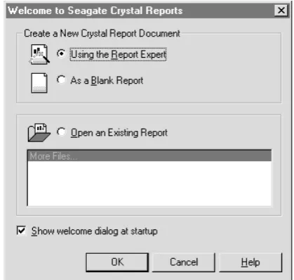 Gambar 2.9 Dialog Box Welcome Pada Crystal Report 