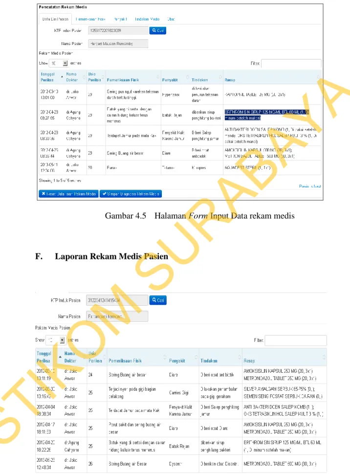 Gambar 4.5   Halaman Form Input Data rekam medis 