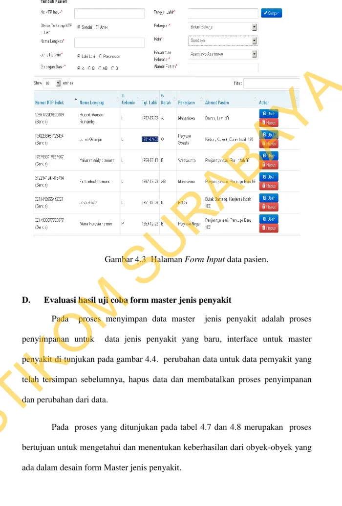 Gambar 4.3   Halaman Form Input data pasien. 