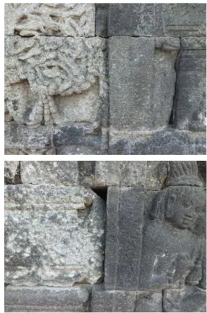 Gambar 8. Relief pada batu yang mengalami  penggaraman dan yang tidak