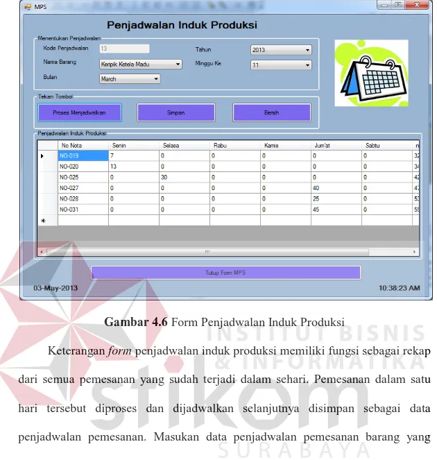 Gambar 4.6 Form Penjadwalan Induk Produksi 