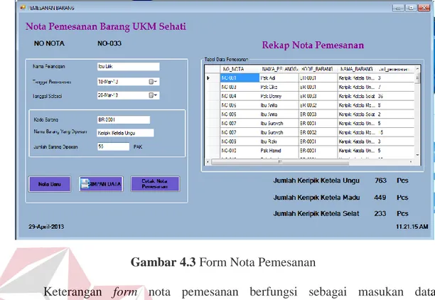 Gambar 4.3 Form Nota Pemesanan 