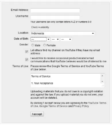 Gambar 2.5  Tampilan form pendaftaran Youtube