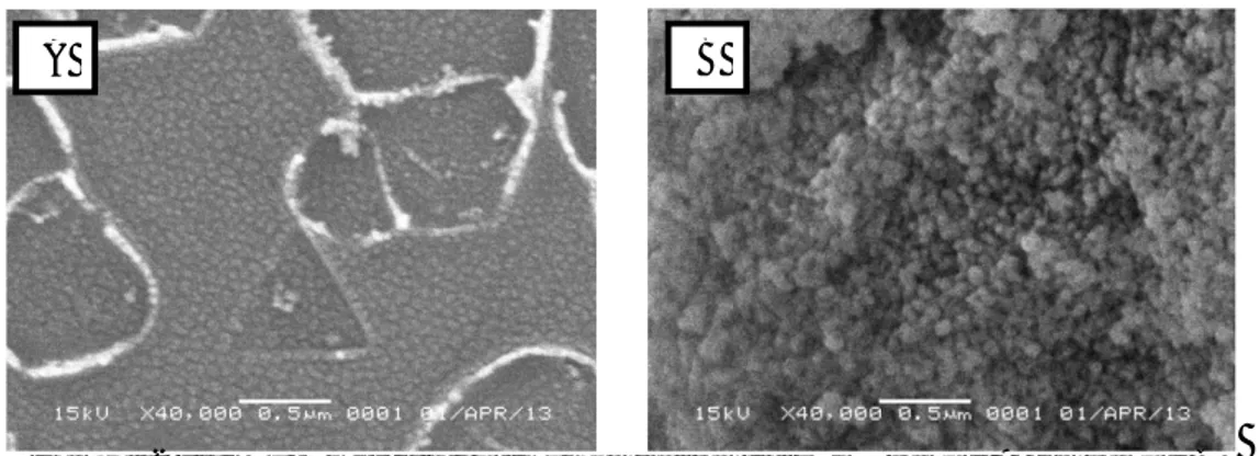 Gambar 2 Foto SEM morfologi permukaan lapisan tipis TiO 2  sampel A dan sampel B  pembesaran 40000 kali