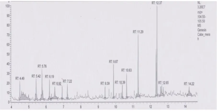Gambar 3. Kromatogram Ekstrak Cabe Merah Metanol:n-Heksana (1:4) 