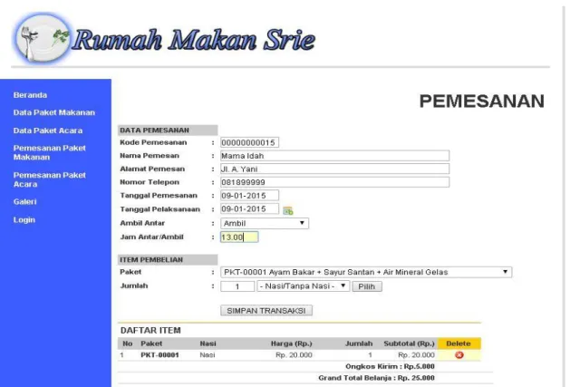 Gambar 3. 3 Form Data Pemesanan Paket Makanan 