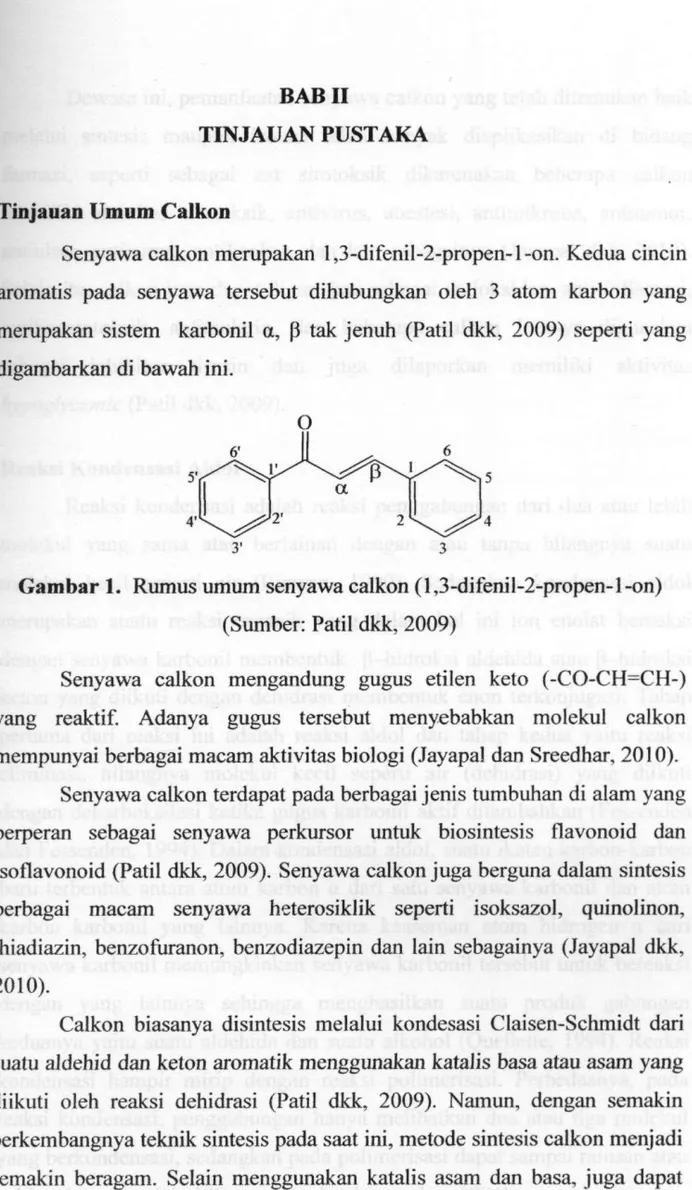 Gambar 1. Rumus umum senyawa calkon (l,3-difenil-2-propen-l-on)  (Sumber: Patil dkk, 2009) 