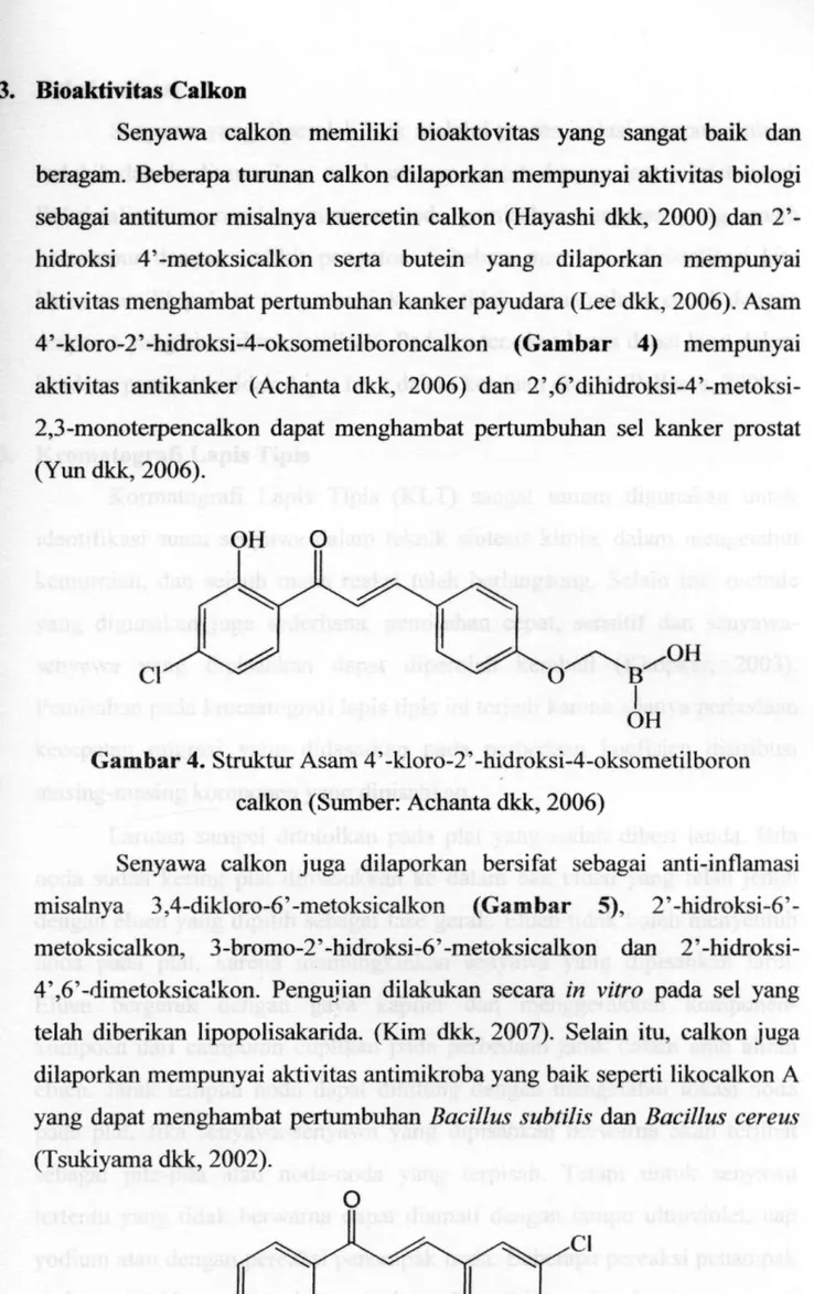 Gambar 4. Struktur Asam 4'-kloro-2'-hidroksi-4-oksometilboron  calkon (Sumber: Achanta dkk, 2006) 