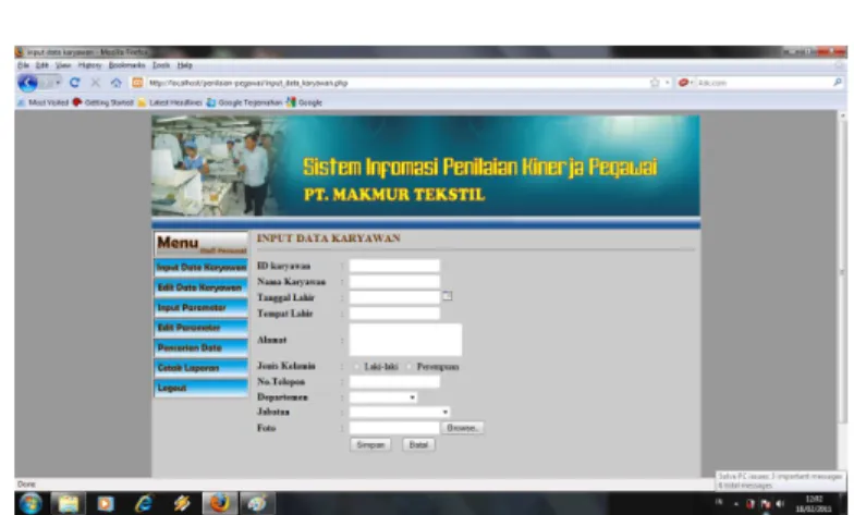 Gambar 20. Tampilan input data karyawan  10.4  Implementasi Input Parameter nilai 