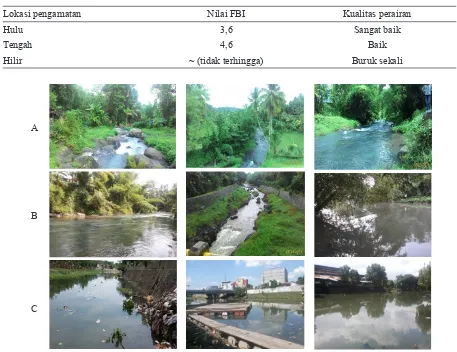 Tabel 6. Kualitas perairan di bagian hulu, tengah, dan hilir Sungai Jangkok, Lombok, Nusa Tenggara Barat berdasarkan nilai family biotic index (FBI)