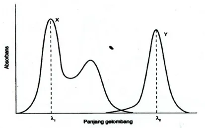 Gambar 1. Spektrum absorpsi senyawa X dan Y (tidak ada tumpang tindih  pada pada kedua panjang gelombang yang digunakan) 