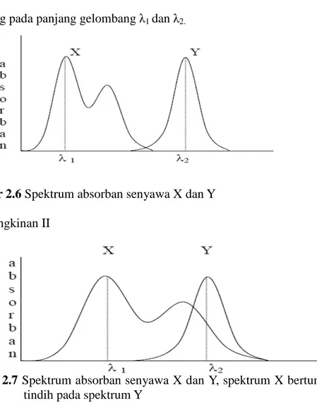 Gambar 2.7 Spektrum absorban senyawa X dan Y, spektrum X bertumpang  tindih pada spektrum Y 