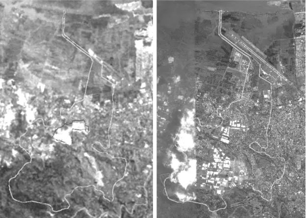 Gambar 2. Interpretasi Penggunaan Lahan DAS Silandak melalui Citra Landsat Tahun 1994 dan Citra Spot-5 Tahun 2005 