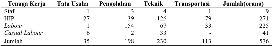Tabel 2.1.Jumlah Tenaga Kerja di PT. Bakrie Sumatera Plantations, Tbk. 