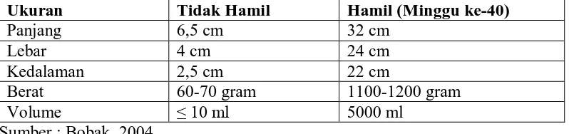 Tabel 1. Perbandingan perbandingan ukuran uterus wanita hamil dan 