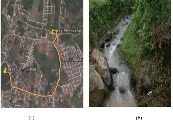 Gambar 3.3 (a) Peta Lokasi Persawahan dan (b) DAS Cilaja bagian Tengah  Sumber: Google Earth dan Dokumentasi pribadi, 2014 