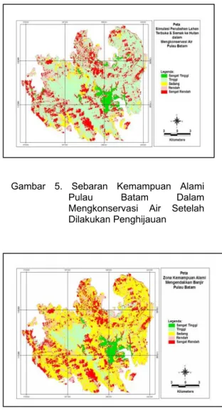 Gambar 6.    Zona Kemampuan Alami Pulau  Batam Dalam Mencegah Banjir  Berdasarkan Data Tutupan Lahan  Tahun 2000 