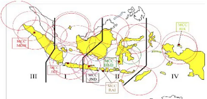 Gambar 1. Kombinasi cakupan dari Radar Hanud dan Bandara (sipil),  sumber: presentasi Kadislitbang TNI-AU pada workshop Ristek tahun 