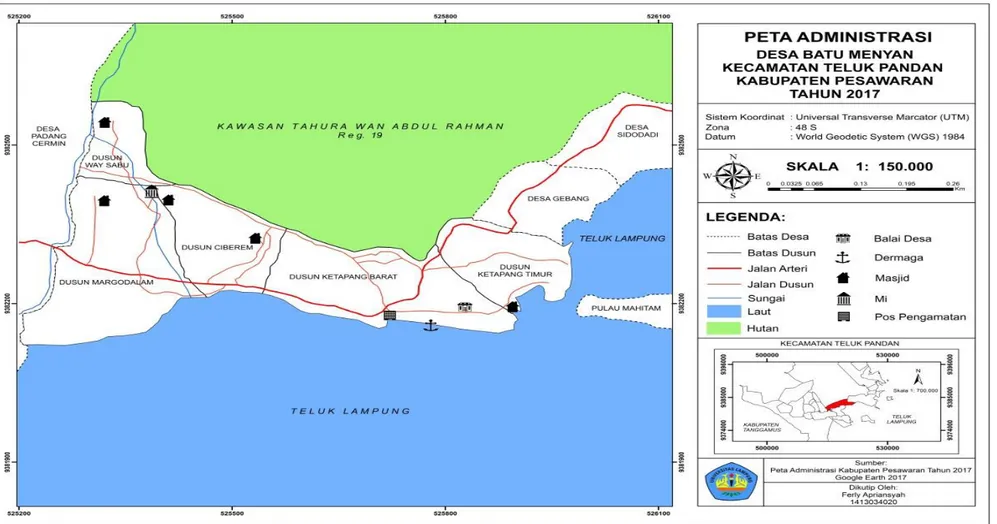 Gambar  1.  Peta  Administrasi  Desa  Batu  Menyan  Kecamatan  Teluk  Pandan  Kabupaten  Pesawaran  Kecamatan  Teluk  Pandan  Kabupaten  Pesawaran 