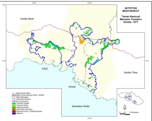 Gambar 3.  Peta Aktifitas Masyarakat di Taman Nasional Manupeu Tanadaru 