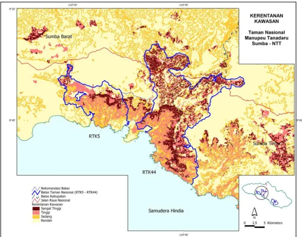 Gambar 2.  Peta Kerentanan Kawasan di Taman Nasional Manupeu Tanadaru 